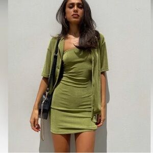 NWT Princess Polly Misha Set Green Strapless mini dress button shirt set size 8